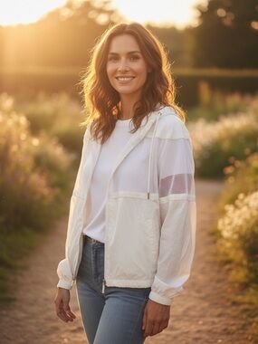 Aeropostale // White Hooded Lightweight Windbreaker Jacket // Women